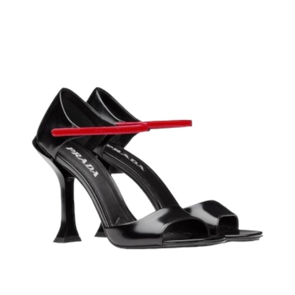 Prada 2021 105mm Two Tone Open Toe Patent Heels